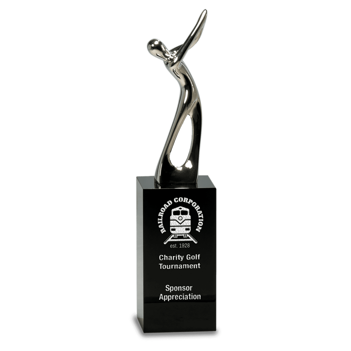 8 1/2" Silver Metal Golf Figure on Black Crystal Pedestal - Whoa, Jody Boy!