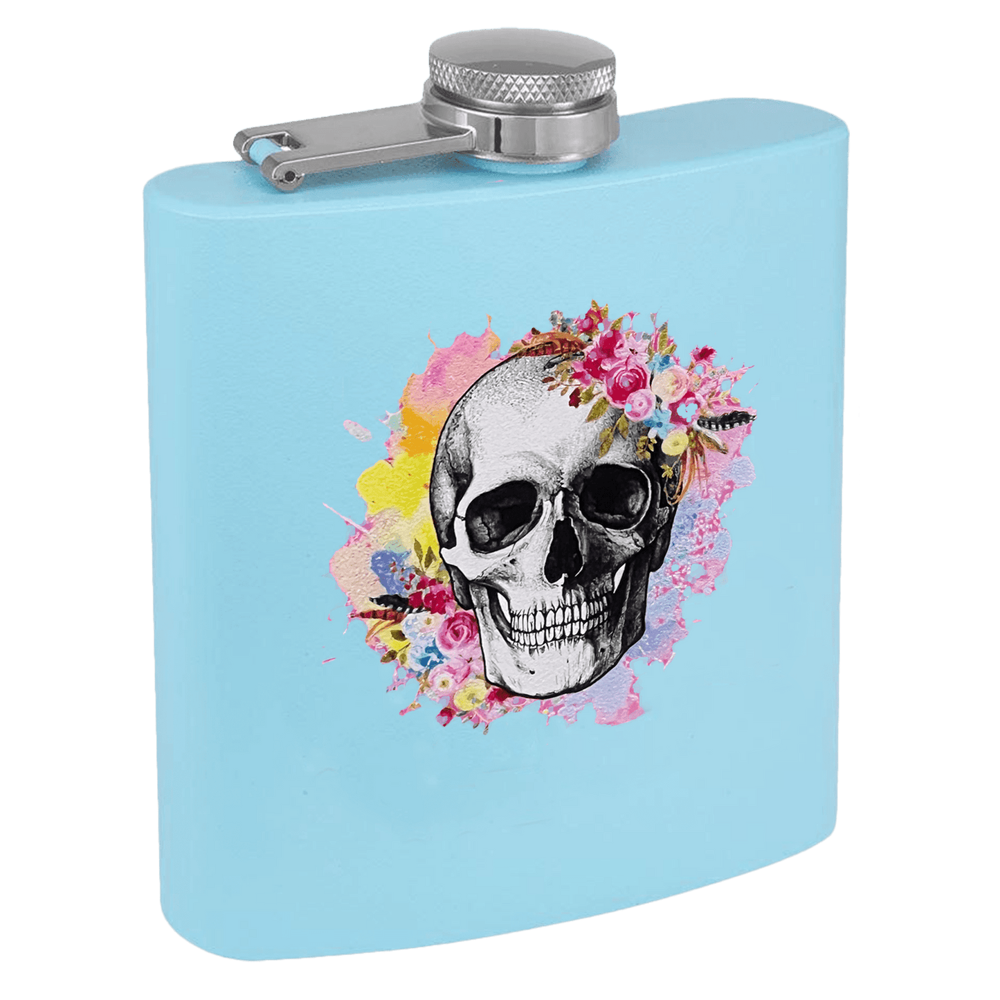 6oz Light Blue Powder-Coated Steel Flask - Whoa, Jody Boy!
