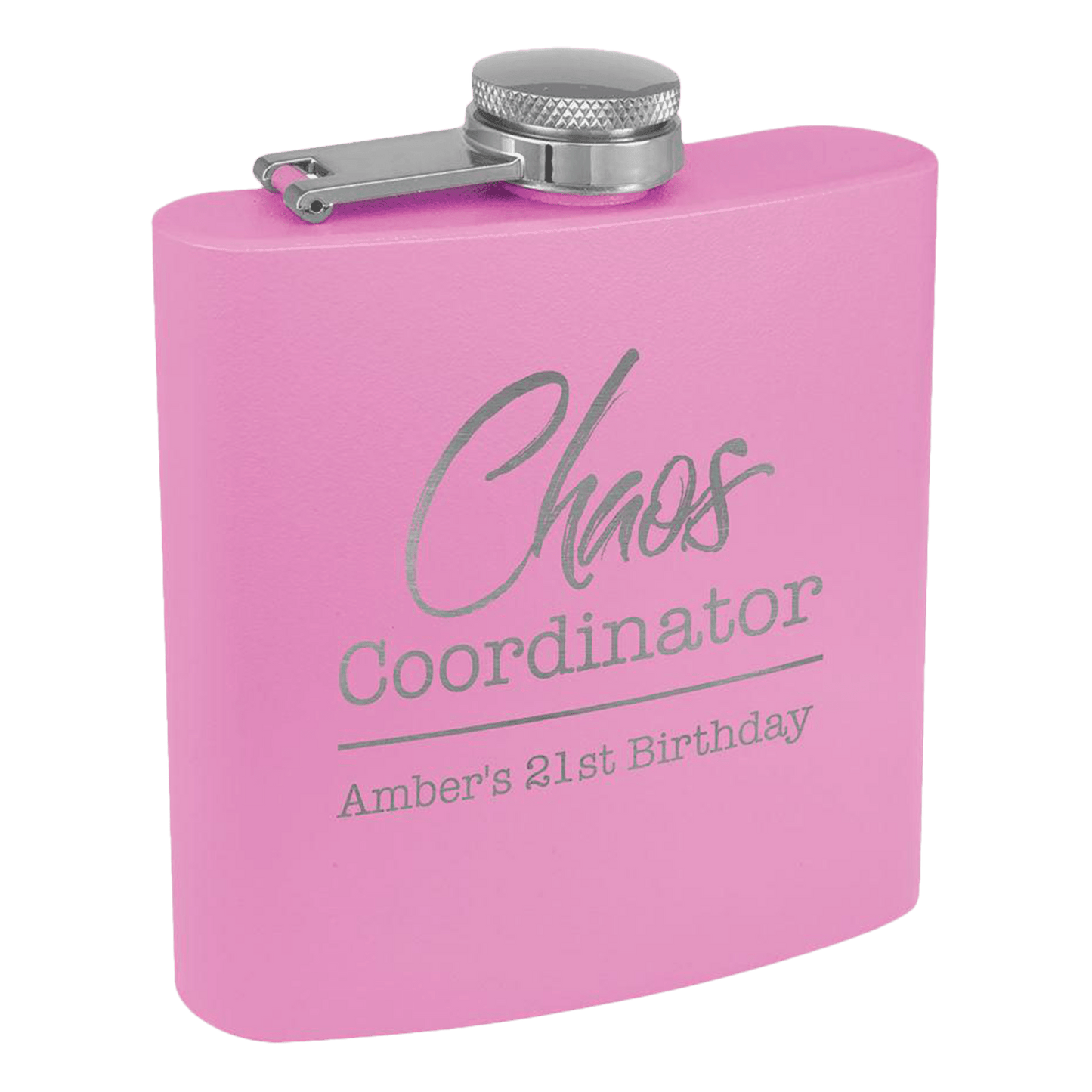 6oz Pink Powder-Coated Steel Flask - Whoa, Jody Boy!