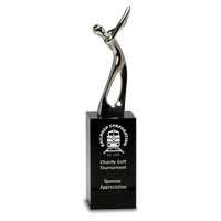 8 1/2" Silver Metal Golf Figure on Black Crystal Pedestal