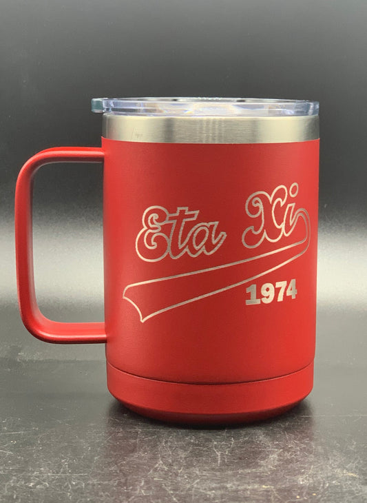 Gamma Sigma ΓΣ Chapter Kappa Alpha Psi ΚΑΨ 15 oz. PC Insulated Traveler Coffee Mug with Handle and Slider Lid (Laser Etch Only)