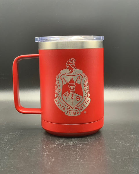 ΔΣΘ / Delta Sigma Theta Sorority, Inc.® 15 oz. Polar Camel Insulated Traveler Coffee Mug with Handle and Slider Lid (Personalized Engraving)