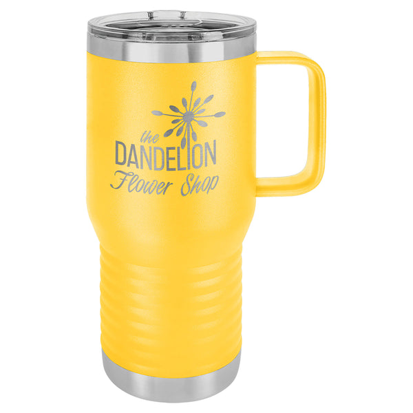 Personalized Floral Travel Mug With Handle and Lid / Insulated